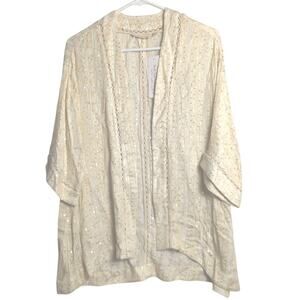 Sequined Summer Cardigan - Gold Lace Trim - Soft Surroundings PS Petite NWT